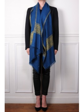 EMMA BLAU, echte Pashmina-Stola aus 100% Kaschmir, handbestickt