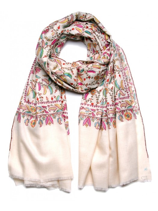 Écharpe Pashmina Femme Van Der Rich - Mélange Cachemire Et Viscose Avec Broderie Fleurie