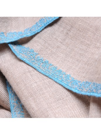 ELNA BLUE, real pashmina 100% cashmere with handmade embroideries