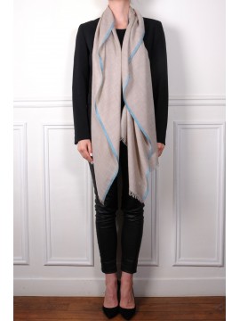 ELNA BLU, stola vera Pashmina 100% cashmere ricamata a mano