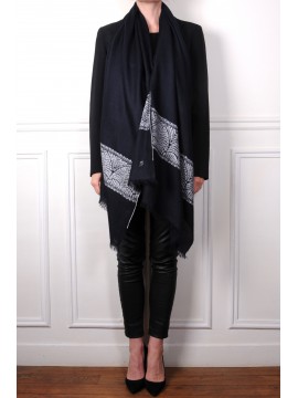 EMMA BLU NOTTE, stola pashmina ricamata a mano in 100% cashmere