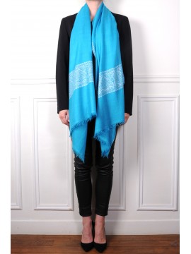 EMMA TURCHESE, stola pashmina ricamata a mano in 100% cashmere