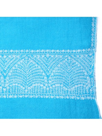 EMMA TURQUOISE, hand-embroidered 100% cashmere pashmina stole