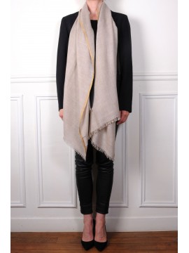 LINA BEIGE e ORO, stola vera Pashmina 100% cashmere ricamata a mano