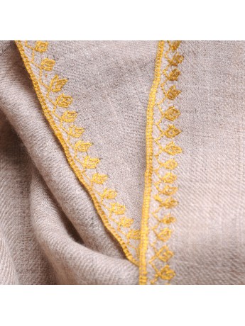 LINA BEIGE en GOUD, 100% cashmere handgeborduurde pashmina stola