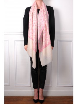 JULIA CREMA, stola vera Pashmina 100% cashmere ricamata a mano
