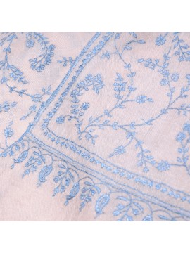 ZOE BLUE, real pashmina 100% cashmere natural with full handmade embroideries