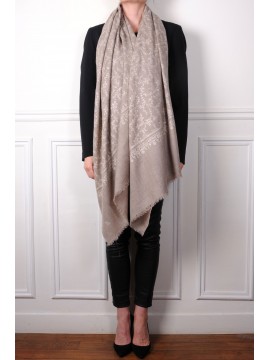 LARA BEIGE, scialle Pashmina ricamato a mano in 100% cashmere
