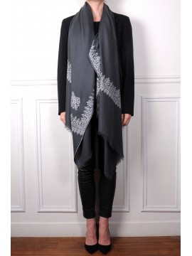 CHABI GREY, hand-embroidered 100% cashmere pashmina shawl