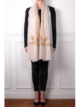 NOMI BEIGE, echter Pashmina-Schal aus 100% Kaschmir, handbestickt