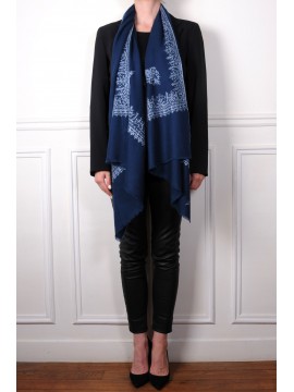 CHARLIE NAVY, étole véritable Pashmina 100% cachemire brodé main