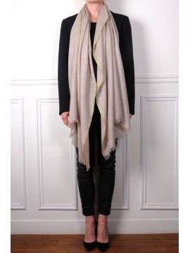 LINA BEIGE en GROEN, 100% cashmere handgeborduurde pashmina stola