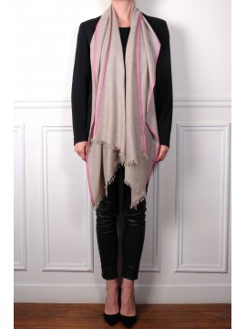 LINA BEIGE en ROZE, 100% cashmere handgeborduurde pashmina stola
