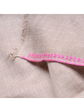 LINA BEIGE et ROSE, étole véritable pashmina 100% cachemire brodé main