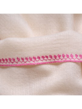 LINA IVORY und PINK, real pashmina 100% cashmere with handmade embroideries