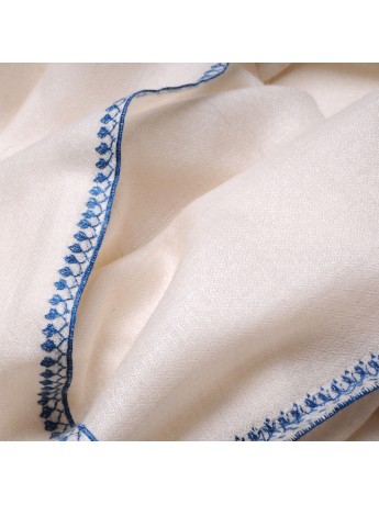 LINA IVORY und BLUE, real pashmina 100% cashmere with handmade embroideries