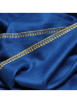 LINA BLUE und GOLD, real pashmina 100% cashmere with handmade embroideries