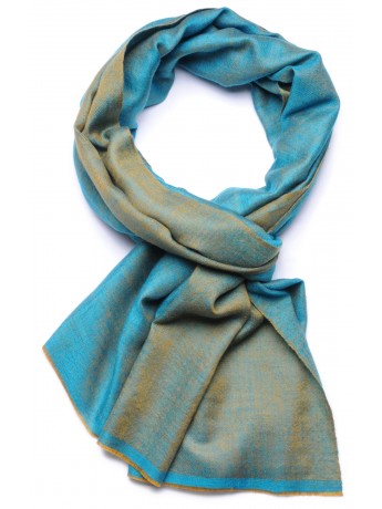 SEDA TURQUOISE GOLD, Handwoven cashmere pashmina Stole REVERSIBLE