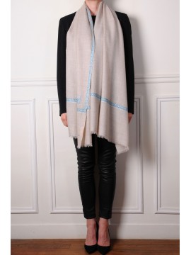 ASHA LICHT BEIGE, echte pashmina stola 100% handgeborduurd cashmere