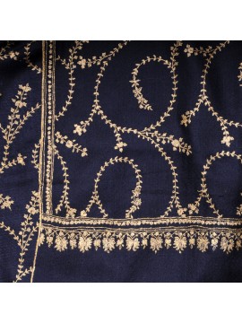 JULIA NAVY, echte handbestickte Pashmina-Stola 100% Kaschmir