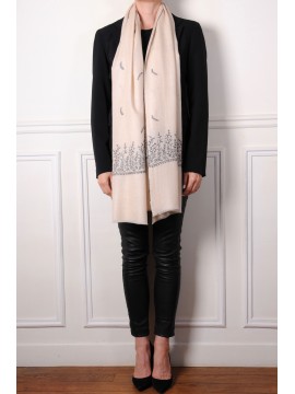 PALLA CRÈME, echte Pashmina stola 100% cashmere met de hand geborduurd