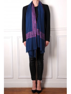 PATTY BLAUW, echte Pashmina stola 100% handgeborduurd cashmere