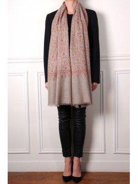 JULIA BEIGE, real pashmina 100% cashmere with handmade embroideries