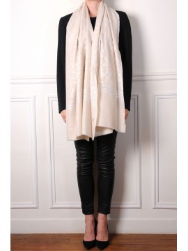 BIANCA CRÈME, echte Pashmina stola 100% cashmere met de hand geborduurd