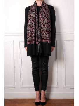 ELISA NOIR, châle véritable pashmina 100% cachemire brodé main
