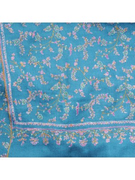 JANET BLAUW, 100% cashmere pashmina sjaal, met de hand geborduurd