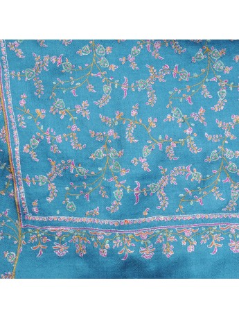 JANET BLAUW, 100% cashmere pashmina sjaal, met de hand geborduurd