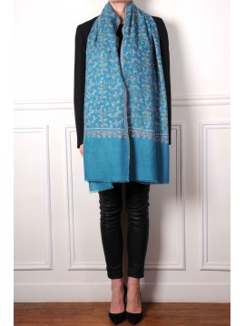 JANET BLU, scialle vera Pashmina 100% cashmere ricamata a mano