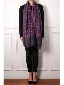 JULIA GRIGIO, stola vera Pashmina 100% cashmere ricamata a mano
