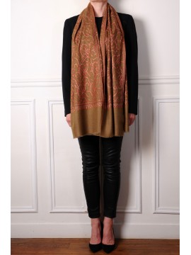JULIA OLIVE, étole véritable pashmina 100% cachemire brodé main