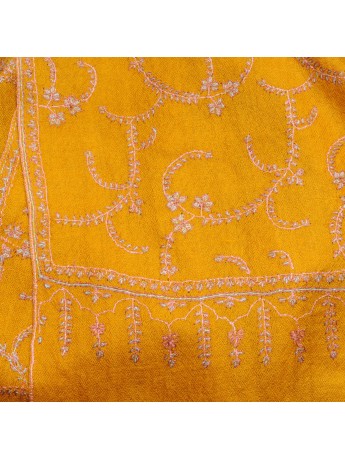 JULIA SAFRANGELB, echte handbestickte Pashmina-Stola 100% Kaschmir