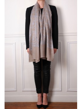 ZOE BLEU, étole véritable Pashmina 100% cachemire brodé main