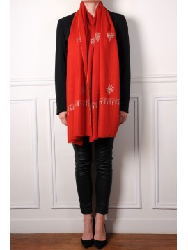 ALMA RODE, 100% cashmere handgeborduurde pashmina stola