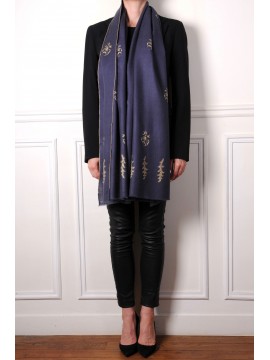 ALMA GRIJS, handgeborduurde 100% kasjmier pashmina stola