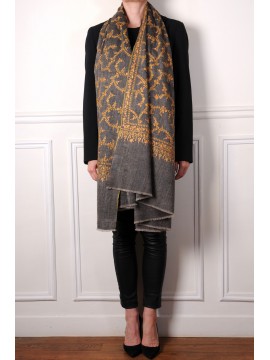 JANET KOPER, 100% cashmere pashmina sjaal, met de hand geborduurd