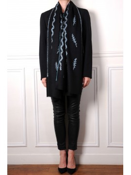 TELMA SCHWARZ, echte Pashmina-Stola aus 100% Kaschmir, handbestickt