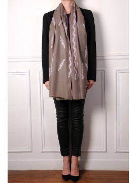 TELMA TAUPE-BRAUN, echte Pashmina-Stola aus 100% Kaschmir, handbestickt
