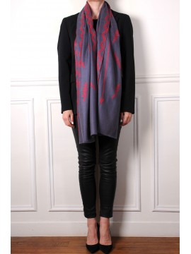 TELMA GRAU, echte Pashmina-Stola aus 100% Kaschmir, handbestickt