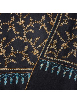 JULIA NOIR, étole véritable pashmina 100% cachemire brodé main