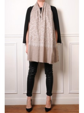 LARA BEIGE, châle véritable Pashmina 100% cachemire brodé main