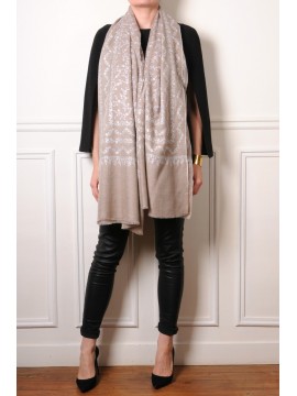 ALBA BEIGE, Real embroidered pashmina shawl 100% cashmere