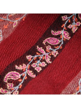 EUGENIE ROUGE, étole véritable Pashmina 100% cachemire brodé main