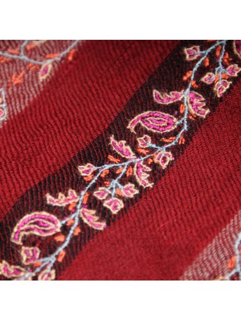 EUGENIE RED, real pashmina 100% cashmere natural with full handmade embroideries