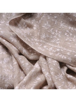 JULIA BEIGE CLAIR, étole véritable Pashmina 100% cachemire brodé main