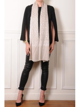JULIA BEIGE CLAIR, étole véritable Pashmina 100% cachemire brodé main