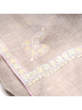 ASHA LIGHT BEIGE, real pashmina 100% cashmere with handmade embroideries